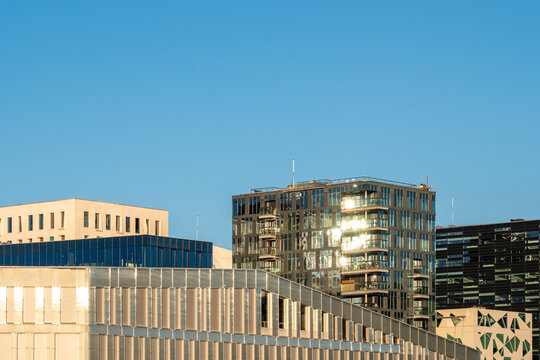 Oslo Norway cityscape with Barcode district office architecture and modern highrise towers shaping a contemporary urban business skyline