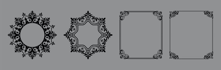 Obraz premium Set of decorative frames Elegant vector element for design in Eastern style, place for text. Floral black and gray frames. Lace illustration for invitations and greeting cards