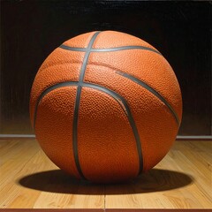 Obraz premium A close-up of an orange basketball on a wooden floor