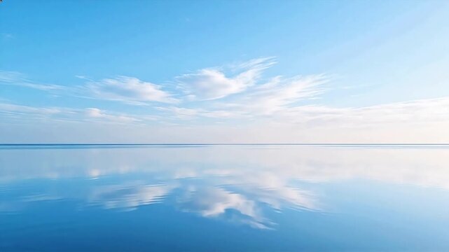 Calm blue sea and sky with cloud reflection