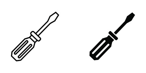 Fototapeta premium Two different types of screwdrivers depicted in black and white outline style