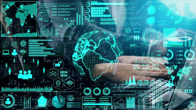 Data center monitoring dashboard visualize network performance, connection status, usage rate, and telecommunication insight. Data center monitoring efficiency improvement network transparency. Thunk