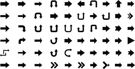 Naklejka premium Collection of various black arrow symbols on white background