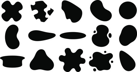 Fototapeta premium Collection of 15 irregular black shapes on white background