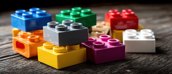 Obraz premium Brightly colored lego bricks arranged in a fun pattern for children to play and create with their imagination on a textured background
