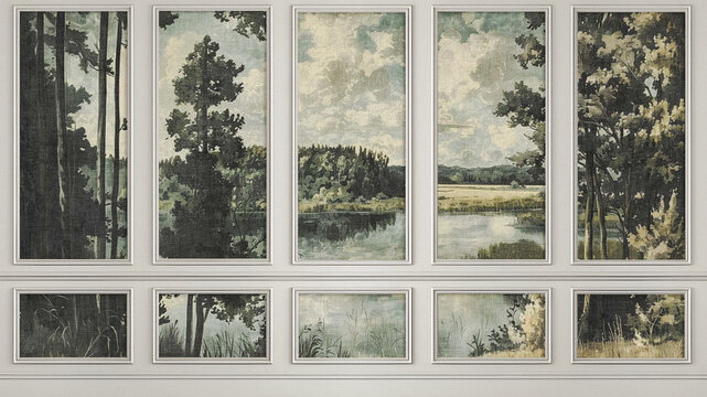 Wall frames with botanical theme wallpaper