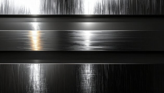 Arri&egrave;re-plan abstrait de texture m&eacute;tallique sombre avec des bandes horizontales &eacute;l&eacute;gantes et des reflets lumineux sur une surface en acier bross&eacute;.