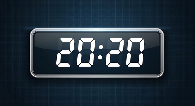 Modern Digital Clock Display Showing 20:20 on Glossy Screen