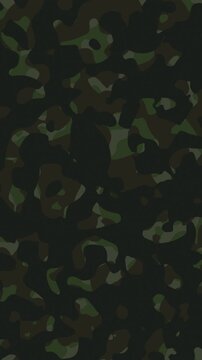 Animated camouflage pattern with subtle stop-motion movement. Seamless military-style texture ideal for backgrounds, tactical themes, fashion, textiles and modern design projects. Vertical video