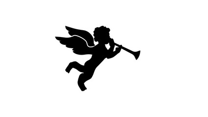 Obraz premium an angel plays the flute, black isolated silhouette