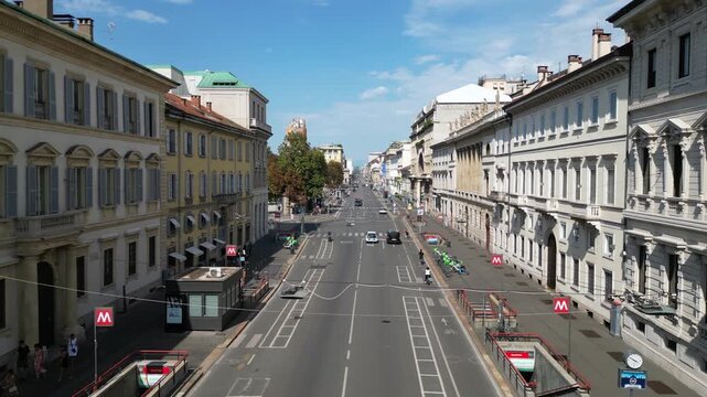 Europe, Italy, MIlan 03,30,2026 drone aerial view of Milan downtown fashion district , Corso Venezia , natural history museum and new skyline, skyscrapers in Gae Aulenti Garibladi and Duomo Cathedral