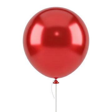 A shiny red balloon on a white string isolated on transparent background