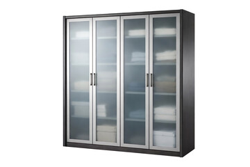 Obraz premium Modern Glass Door Wardrobe Cabinet – Stylish Storage Furniture for Bedroom isolated on transparent background