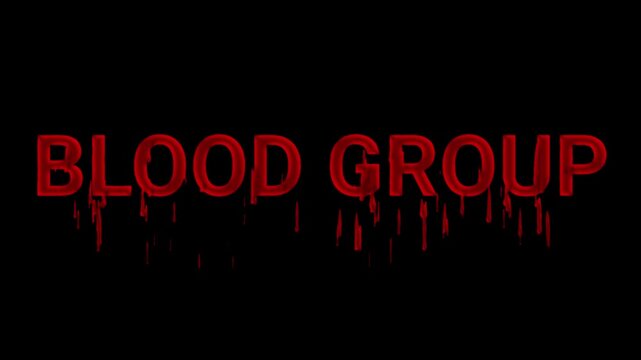 Animation of Blood group word design with blood dripping black background video