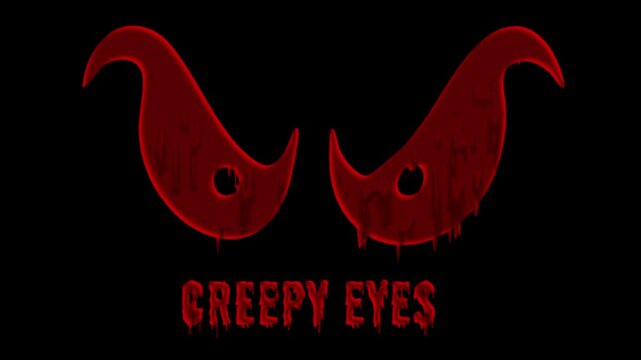 Animation of horror curve eyes Creepy eyes word design with blood dripping black background video