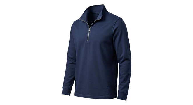 Navy blue quarter zip long sleeve shirt on transparent background