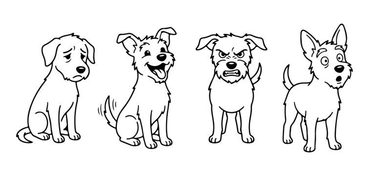 cute dog with different expressions line art on white background