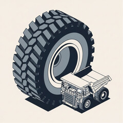 Pixel Art Illustration of a Mining Dump Truck with Oversized Tire. © Wahyuuu