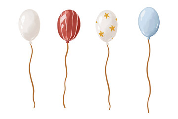 Set of circus balloons, isolated clipart, watercolor illustration. Ideal for birthday invitations, party decor, nursery design, festive branding, posters and playful stationery projects. © Eva Gentle