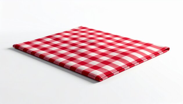 Red and White Checkered Textile Square Isolated on White Seamless Background