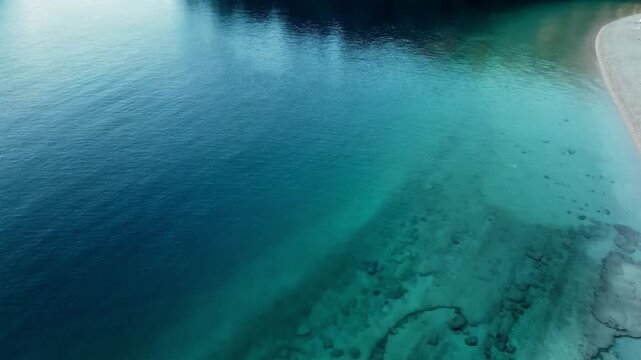 Aerial drone footage of winding glacial river flowing through icy arctic landscape in 4k