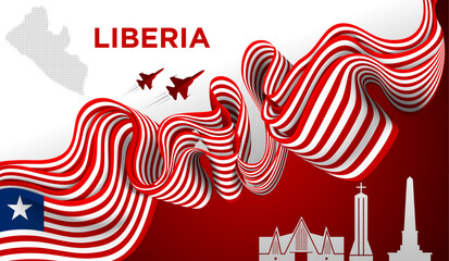 Obraz premium Liberia Ribbon Flag Abstract Patriot Design