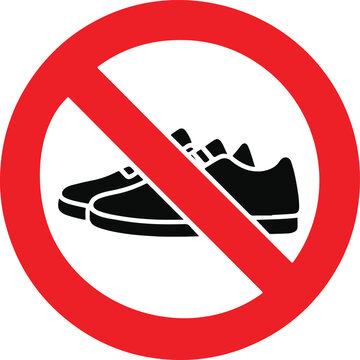 No shoes allowed icon. Please remove your shoes sign. Please take off your shoes illustration. Vector no shoes symbol