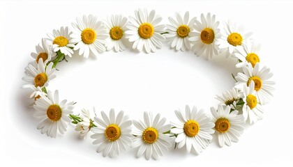 Fototapeta premium Daisy Flower Wreath on White Background with Bright Studio Lighting