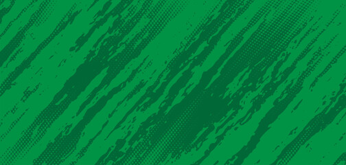 Abstract green background with darker green diagonal paint streaks and halftone dot texture, rough grunge style. © Abd