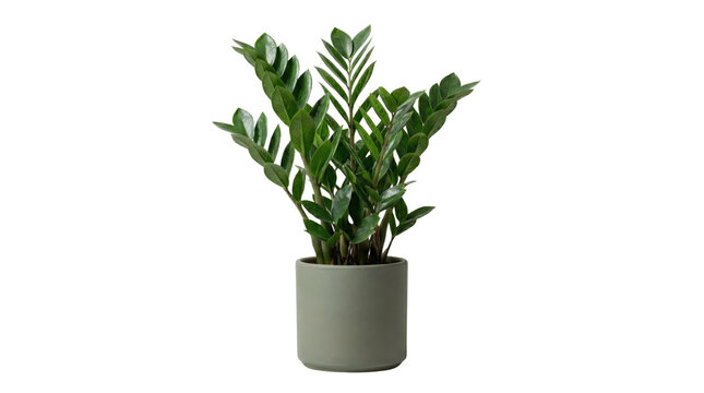 Zamioculcas zamiifolia plant in pot on transparent background