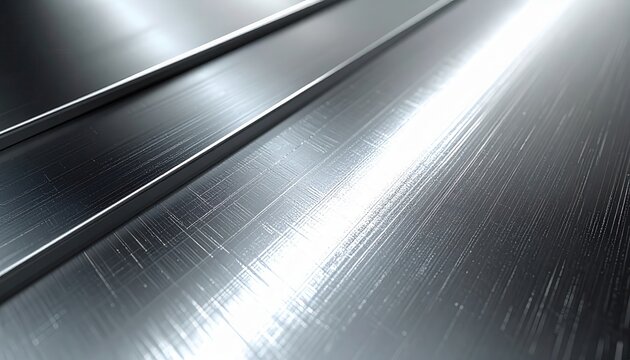 Texture de m&eacute;tal bross&eacute; avec des reflets brillants et des lignes diagonales &eacute;l&eacute;gantes, id&eacute;ale pour un arri&egrave;re-plan industriel moderne et &eacute;pur&eacute;.