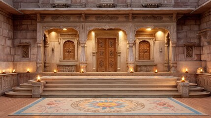 Obraz premium Intricate Teakwood Doorway at the Entrance of a Traditional Haveli