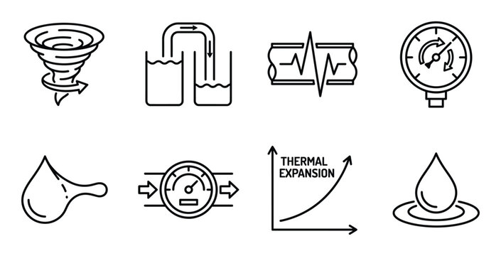 Set of water physics and measurement icons with transparent background ready to use in your design projects