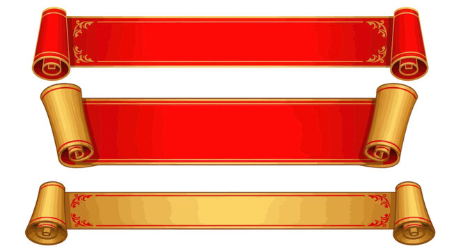 Decorative Scroll Banners: Red and Gold Ribbons for Titles and Text