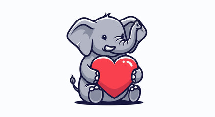 Fototapeta premium Adorable cartoon elephant sitting and holding a large red heart