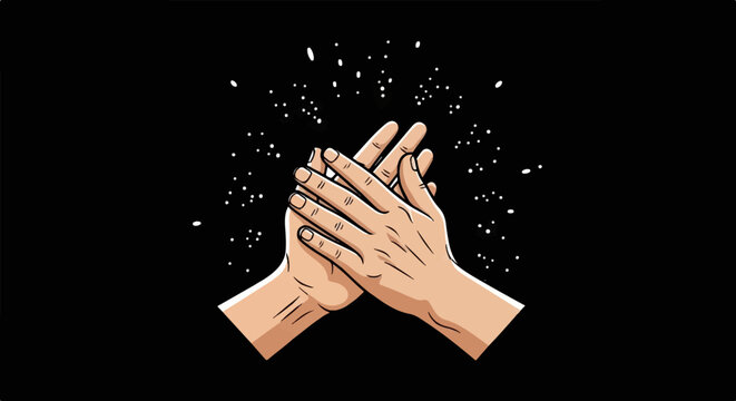 A pair of hands clapping, with specks of light in the background