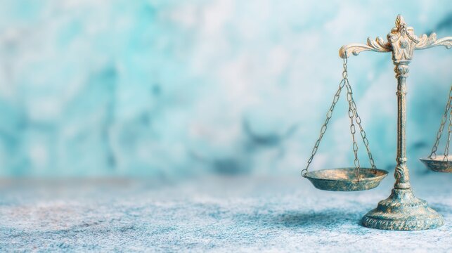 Balance scale on a surface with blue background during daylight hours