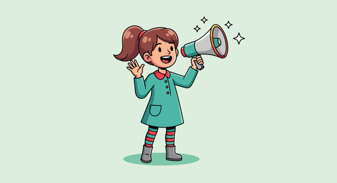 Little girl making announcement with a megaphone.