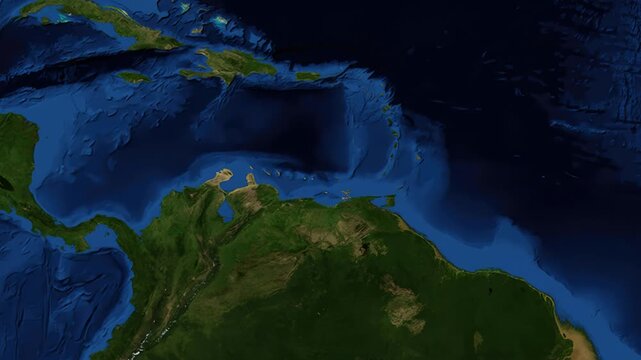 Satellite Map Zoom Animation From World View To Oranjestad Aruba