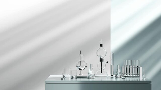 Clean Science Laboratory Background with Glass Equipment and Copy Space