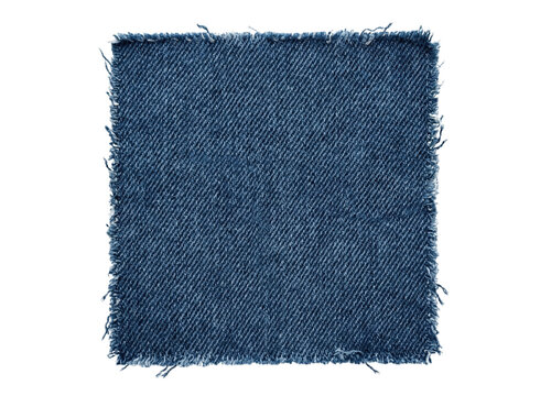 Square denim fabric patch isolated on transparent background