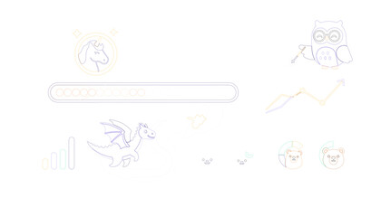 Fototapeta premium Whimsical vector graphics featuring a dragon, unicorn, owl, and pandas, symbolizing imagination and growth
