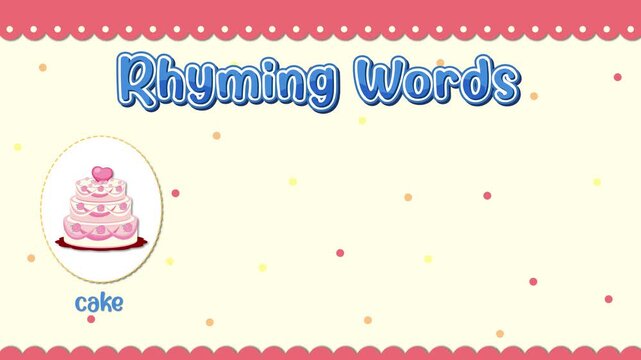 Educational Rhyming Words Animation with Cake Lake Snake and Shake