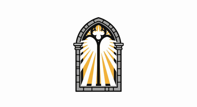 Gothic arch window with radiating light beams