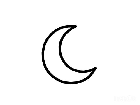 Hand Drawn Animated Image of Crescent Moon on White Background
