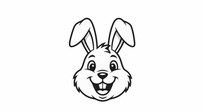 Cheerful cartoon rabbit face with large ears and buck teeth