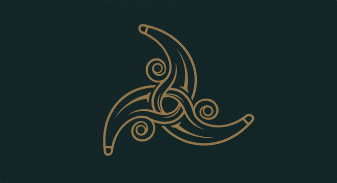 Abstract golden Celtic knot symbol with swirling tendrils on a dark teal background