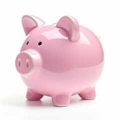 Obraz premium Pink Piggy Bank Standing on White Background in Studio Lighting