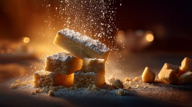 Stack of Scottish Shortbread Bars with Dusting of Powdered Sugar