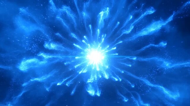 Dynamic blue explosion with glowing particles and smoke effects. Represents energy, creativity, and visual impact for multimedia projects